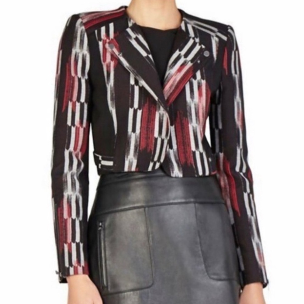 BCBG MaxAzria Black Gr and Red Patterned Jacket.